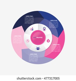 infographic template pie blue and pink charts with 5 steps