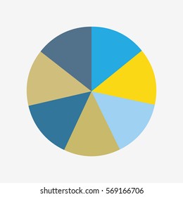 infographic template pie blue and yellow charts with 7 steps