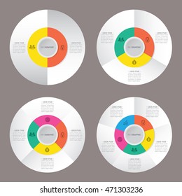 infographic template pie charts with 2, 3, 4, 5 steps