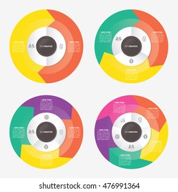 infographic template pie charts with 2, 3, 4, 5 steps