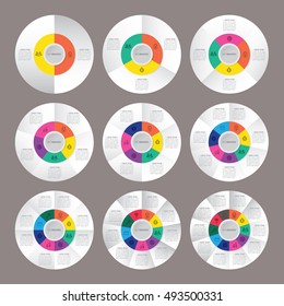 infographic template pie charts with 2, 3, 4, 5, 6, 7, 8, 9, 10 steps