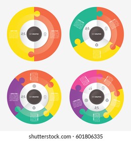 infographic template pie charts with 2, 3, 4, 5 steps