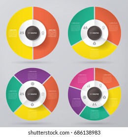infographic template pie charts with 2, 3, 4, 5 steps