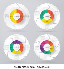 infographic template pie charts with 2, 3, 4, 5 steps