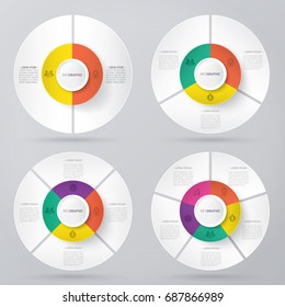 infographic template pie charts with 2, 3, 4, 5 steps