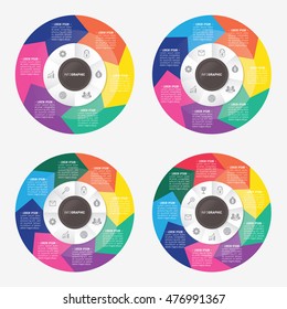 infographic template pie charts with 6, 7, 8, 9 steps