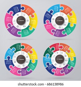 infographic template pie charts with 6, 7, 8, 9 steps