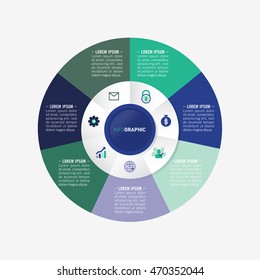 infographic template pie green and blue charts with 7 steps