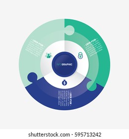 infographic template pie green and blue charts with 3 steps