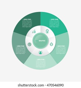 infographic template pie green charts with 5 steps