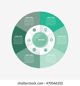 infographic template pie green charts with 6 steps