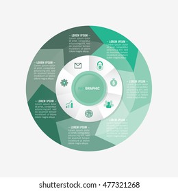 infographic template pie green charts with 7 steps