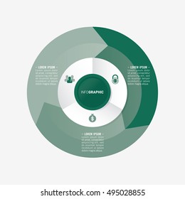 infographic template pie green charts with 3 steps