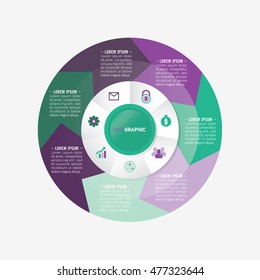 infographic template pie green and purple charts with 7 steps