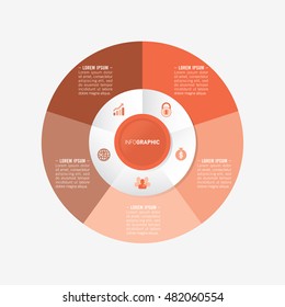 infographic template pie orange charts with 5 steps
