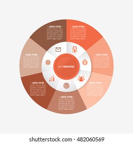 infographic template pie orange charts with 7 steps
