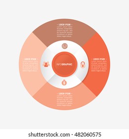 infographic template pie orange charts with 4 steps
