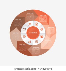 infographic template pie orange charts with 8 steps