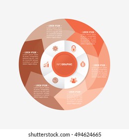 infographic template pie orange charts with 6 steps