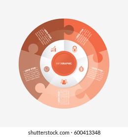 infographic template pie orange charts with 5 steps