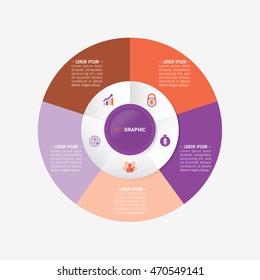 infographic template pie orange and purple charts with 5 steps