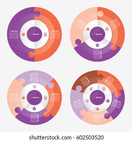 infographic template pie orange and purple charts with 2, 3, 4, 5 steps