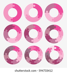 infographic template pie pink chart with 2, 3, 4, 5, 6, 7, 8, 9, 10 steps