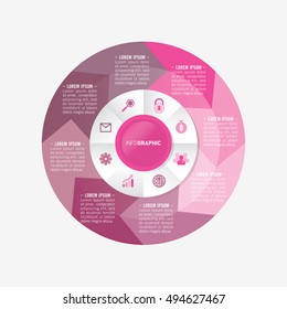 infographic template pie pink charts with 8 steps