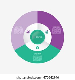 infographic template pie purple and green charts with 3 steps