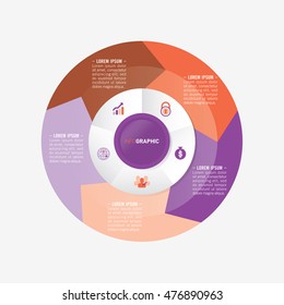 infographic template pie purple and orange charts with 5 steps