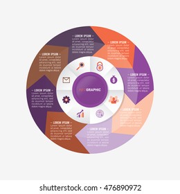 infographic template pie purple and orange charts with 8 steps