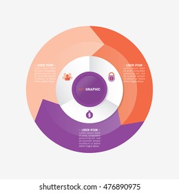 infographic template pie purple and orange charts with 3 steps