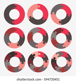 infographic template pie red and black chart with 2, 3, 4, 5, 6, 7, 8, 9, 10 steps