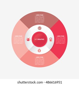 infographic template pie red charts with 4 steps