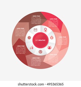 infographic template pie red charts with 7 steps