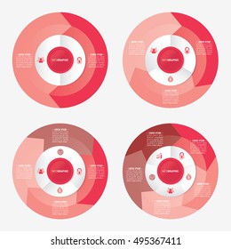 infographic template pie red charts with 2, 3, 4, 5 steps