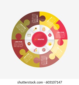 infographic template pie red and yellow charts with 8 steps