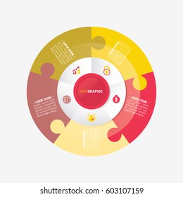 infographic template pie red and yellow charts with 5 steps