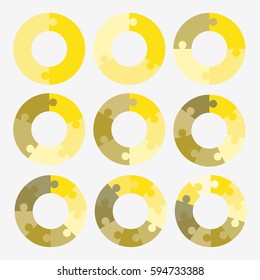 infographic template pie yellow chart with 2, 3, 4, 5, 6, 7, 8, 9, 10 steps