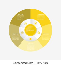 infographic template pie yellow charts with 5 steps