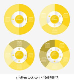infographic template pie yellow charts with 2, 3, 4, 5 steps