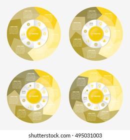 infographic template pie yellow charts with 6, 7, 8, 9 steps