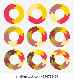 infographic template pie yellow and red chart with 2, 3, 4, 5, 6, 7, 8, 9, 10 steps