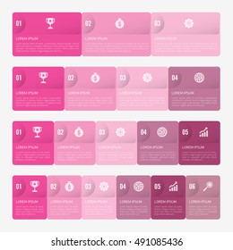 infographic template pink with 3, 4, 5, 6 steps