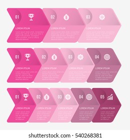 infographic template pink with 3, 4, 5 steps