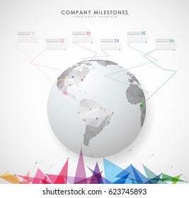 Infographic template with polygonal map and colorful objects - light version.