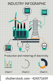 Infographic template. The power supply of town by coal stations.