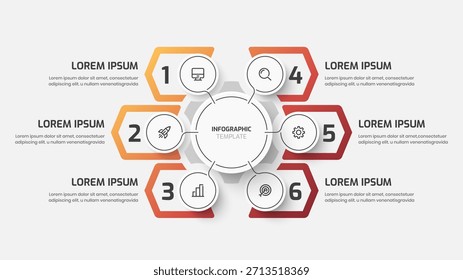 Presentación de Plantilla Infográfica con Diseño Abstractas, Línea Delgada, Color Degradado, Seis Números e Icono
