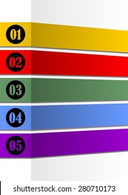 Infographic template for presentation of five options or steps with blank frames for own message in paper strip design