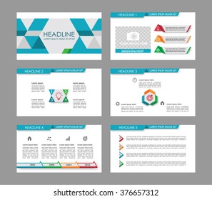 Infographic template for presentation slides with graphs, charts and symbols. Cyan and gray version with colorful elements.